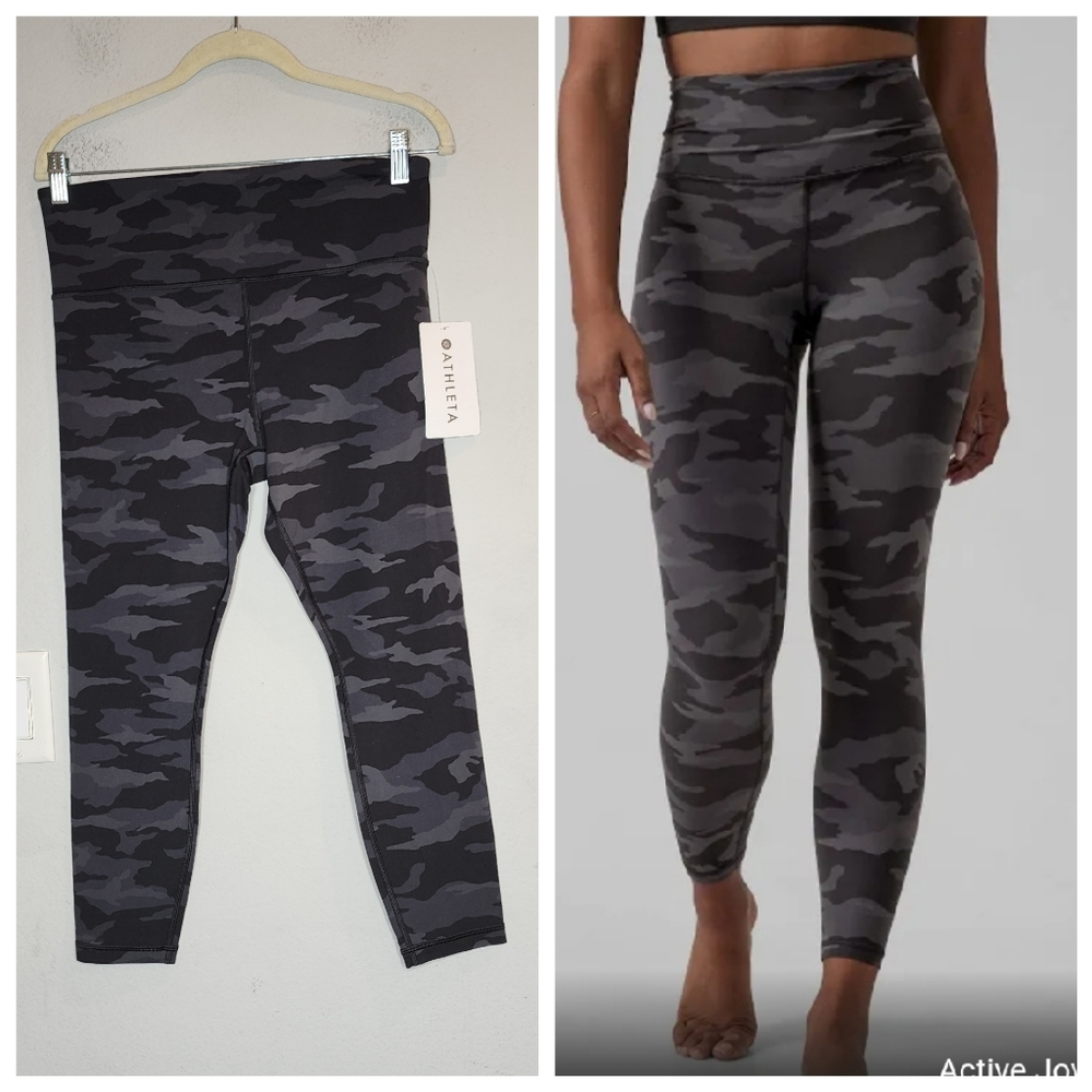 NWT Athleta Elation Camo 7/8 Tight Leggings Black Gray Size Large